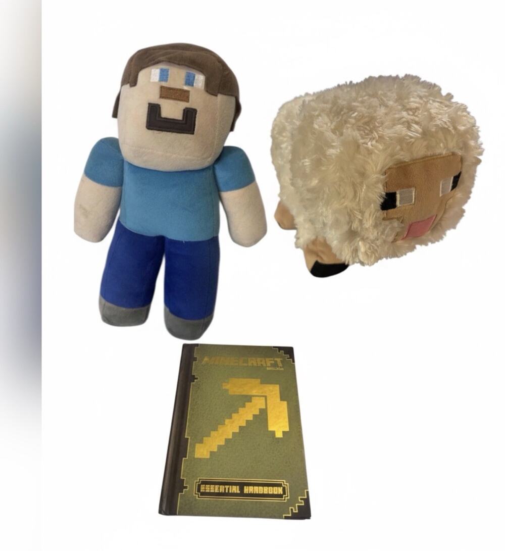 Minecraft Sheep &‎ Steve Plush Lot & bonus Strategy Handbook Stuffed Toys